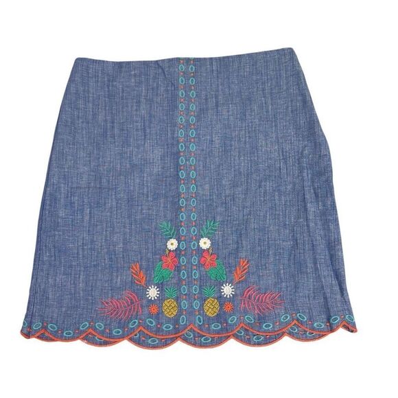Talbots Embroidered A-Line Skirt size 12 Chambray - Picture 2 of 9